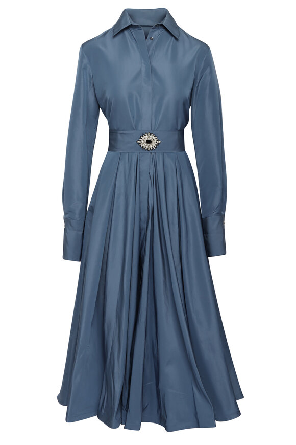 Sara Roka Maria Stella Slate Blue Belted Midi Dress