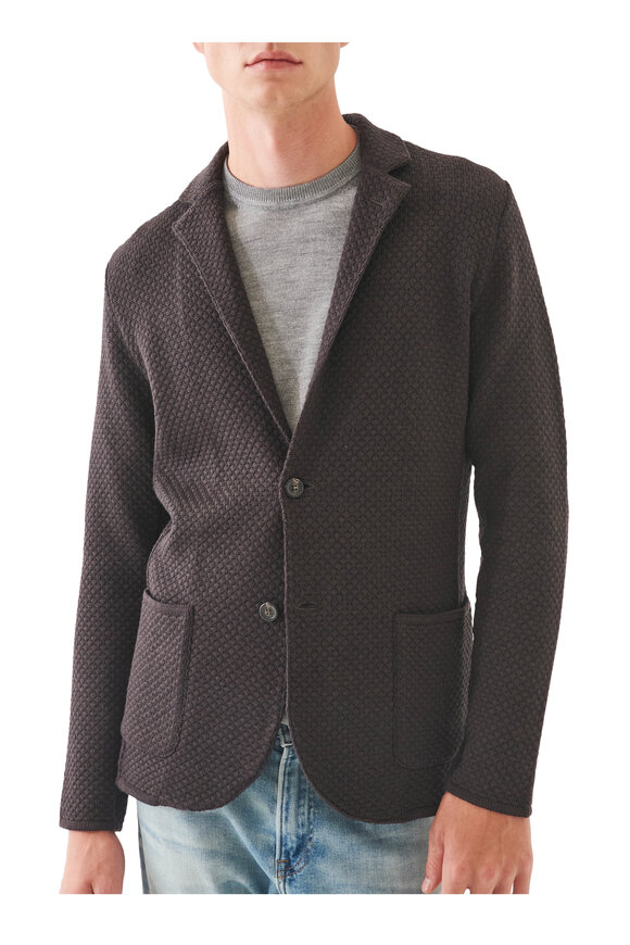 Patrick Assaraf - Brown Merino Wool Popcorn Stitch Blazer