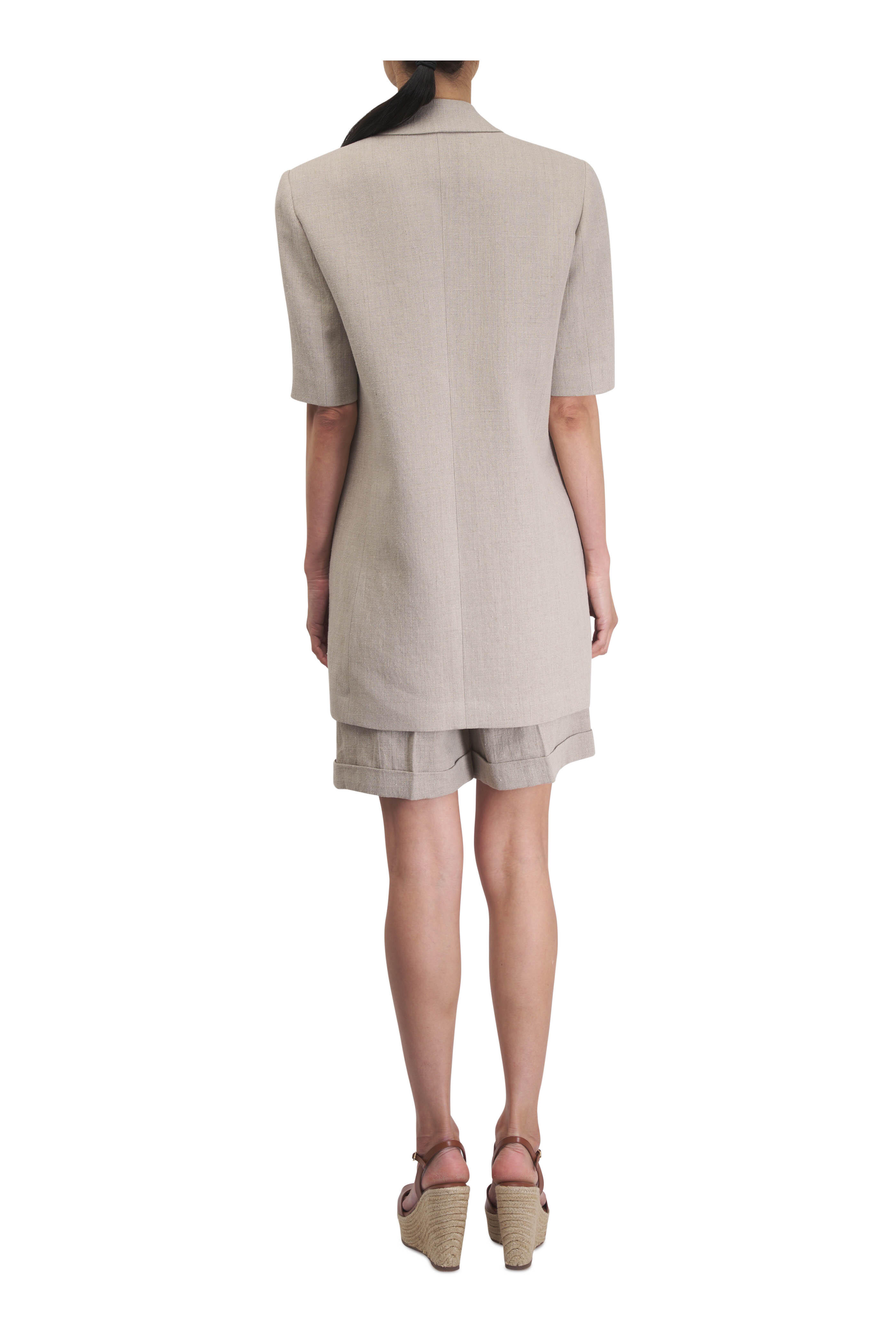 Michael Kors Collection - Hemp Mélange Short Sleeve Boyfriend Jacket