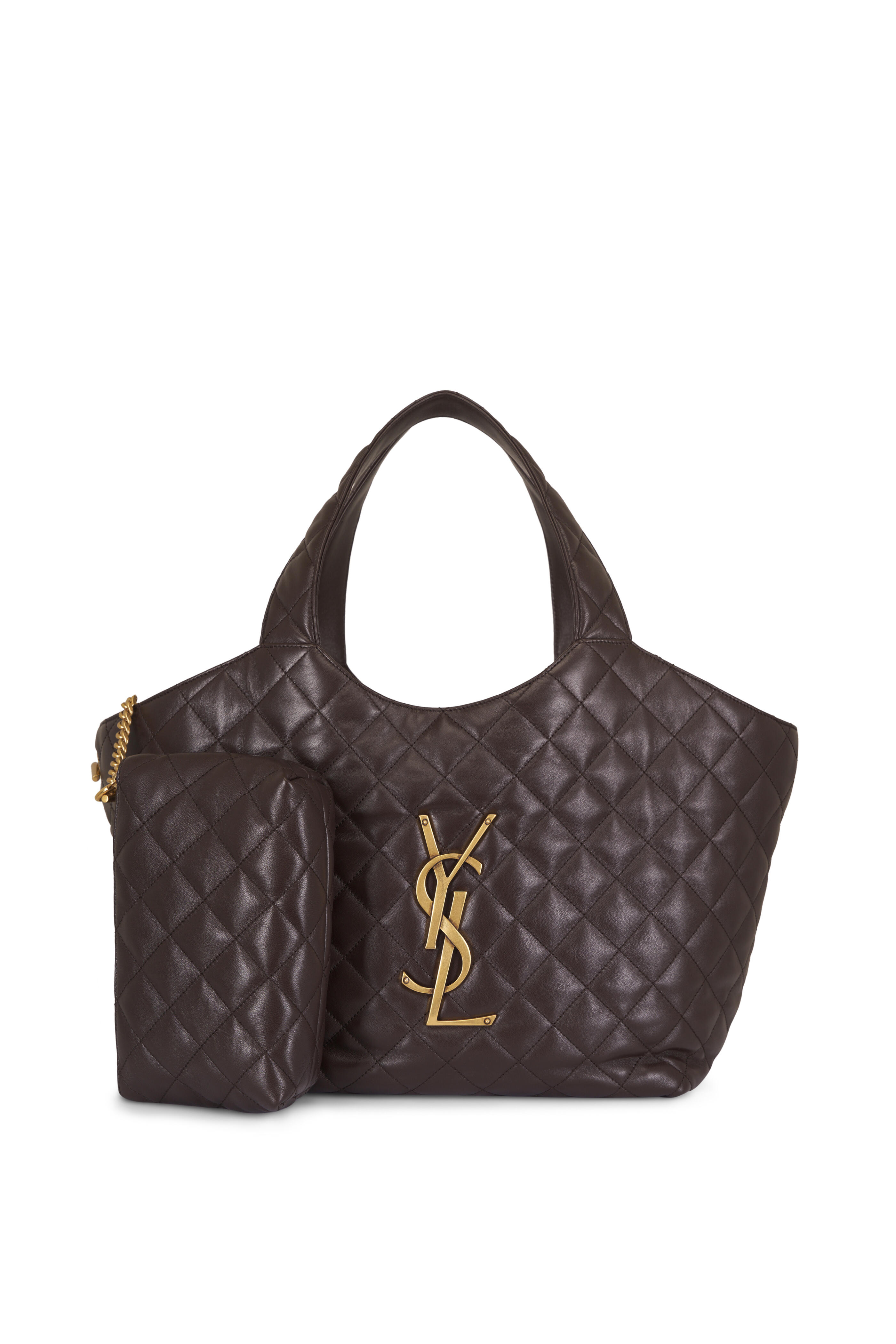 Saint Laurent - Medium Icare Dark Chocolate Leather Shopping Tote - view 6