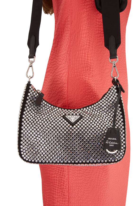 Prada - Re-Edition Black Crystal Hobo Bag