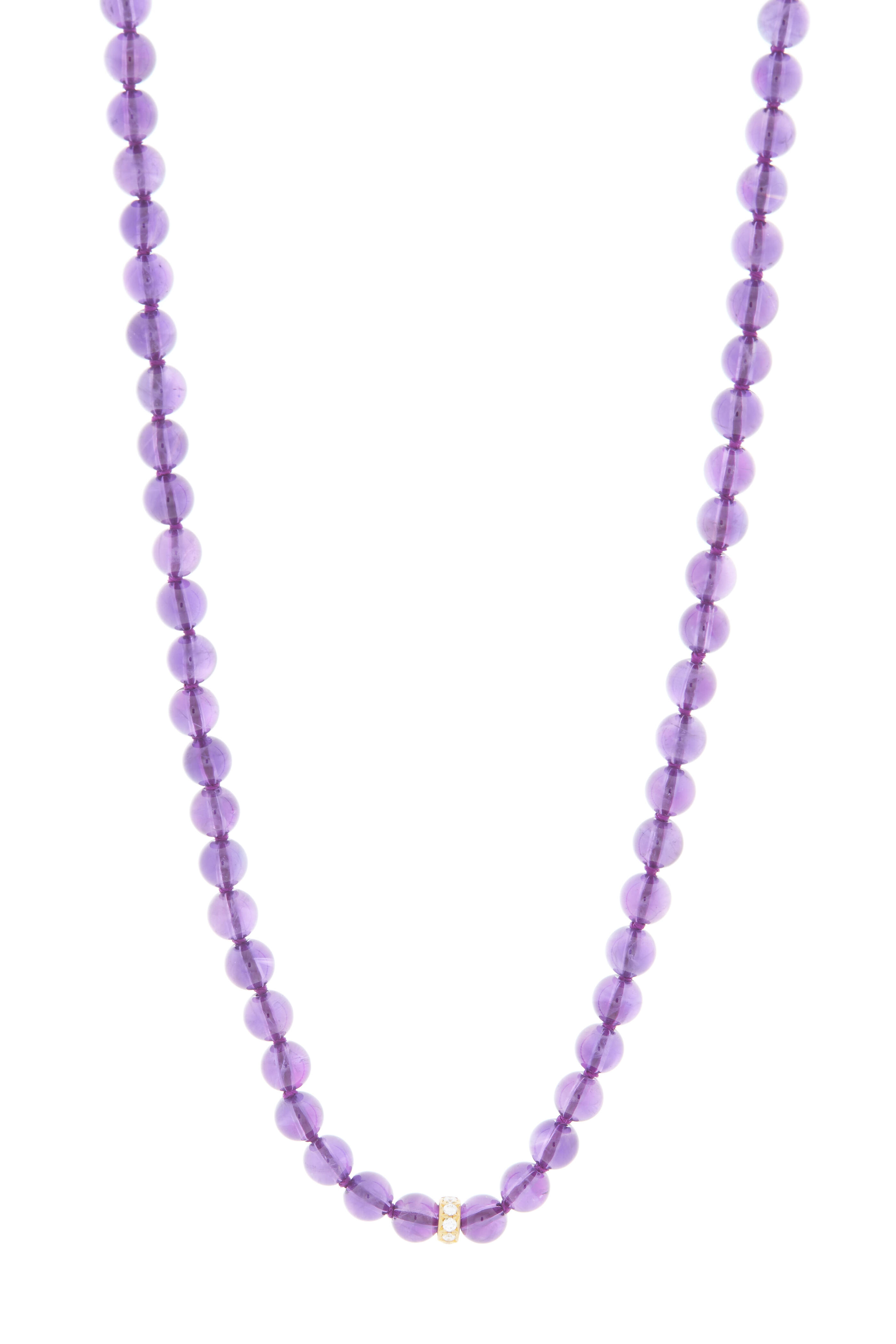 Caroline Ellen - Yellow Gold Amethyst Bead Pavé Rondelle Necklace