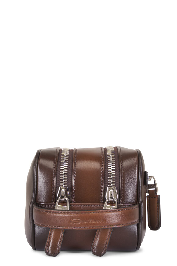Santoni Dark Brown Leather Dopp Kit - view 3