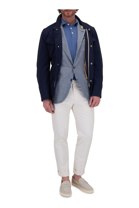 Brunello Cucinelli Navy Tonal Stripe Cotton Safari Jacket  - view 2