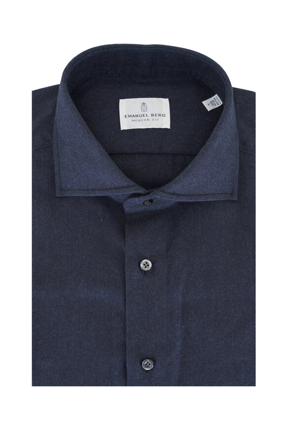 Emanuel Berg Solid Navy Cotton Sport Shirt