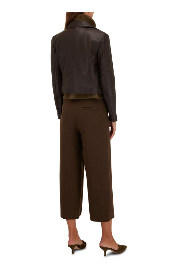 Vince - Dark Clove Double Wool Cropped Wide Leg Pant