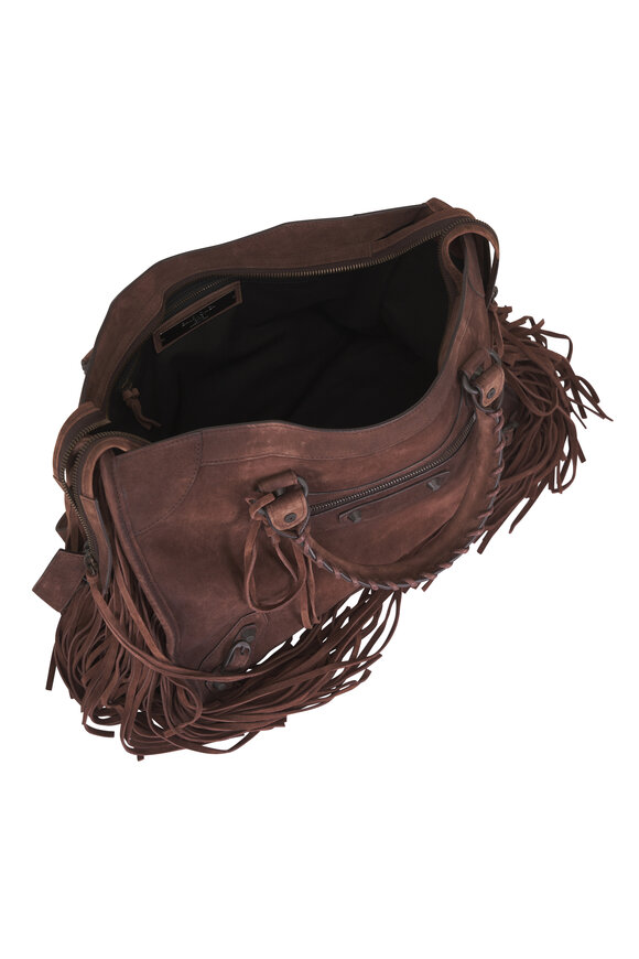 Balenciaga Medium Le City Light Espresso Suede Fringe Bag - view 5