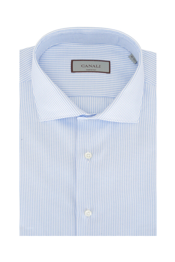 Canali Blue & White Textured Cotton Dress Shirt