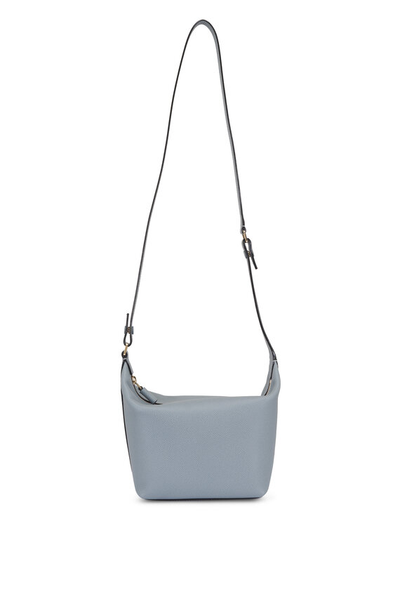 Valextra Mini Mochi Gray Blue Leather Top Handle Bag