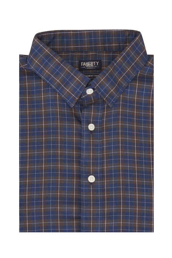 Faherty Brand Movement™ Navy Blue & Oak Plaid Sport Shirt