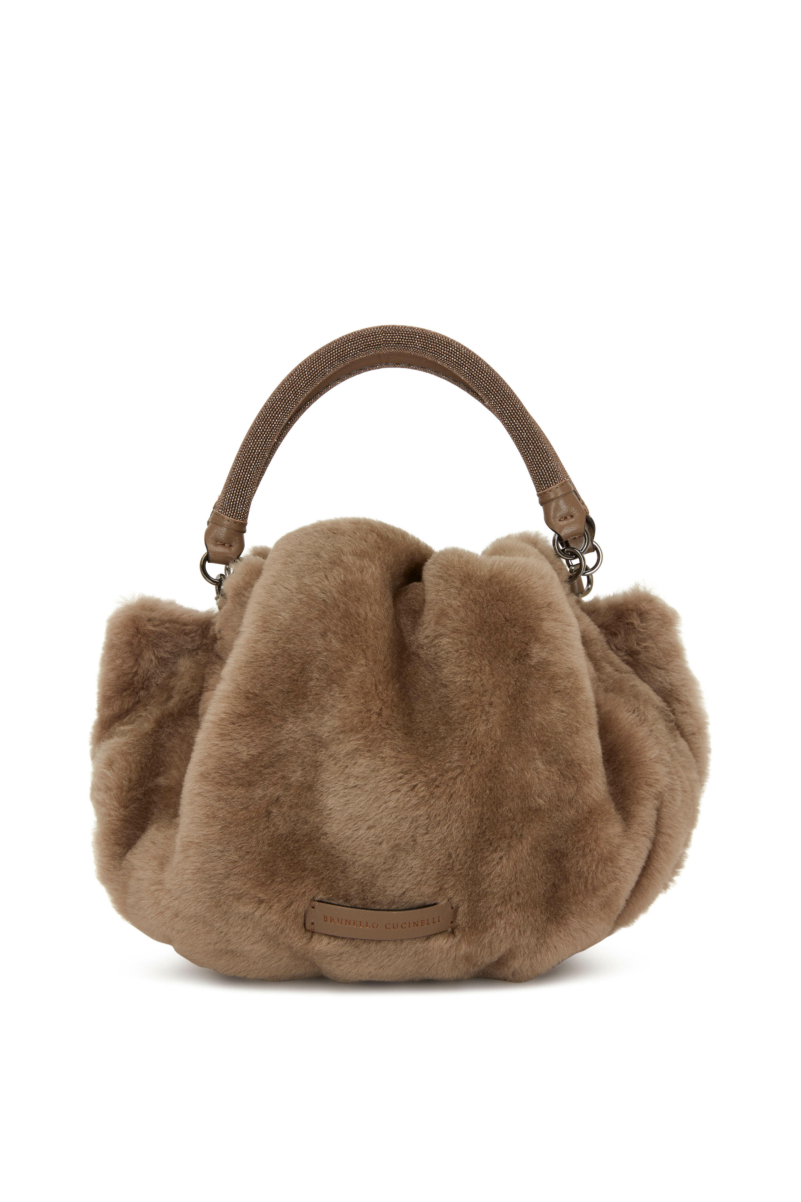 Monili Shearling Shoulder Bag in Beige - Brunello Cucinelli