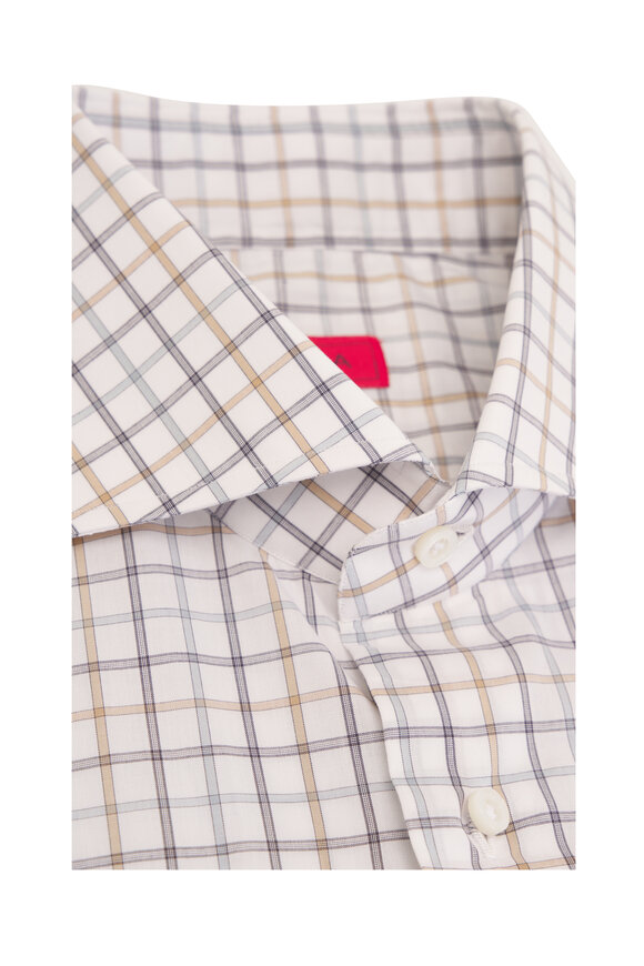 Isaia - Tattersall Gray Multicolor Cotton Dress Shirt