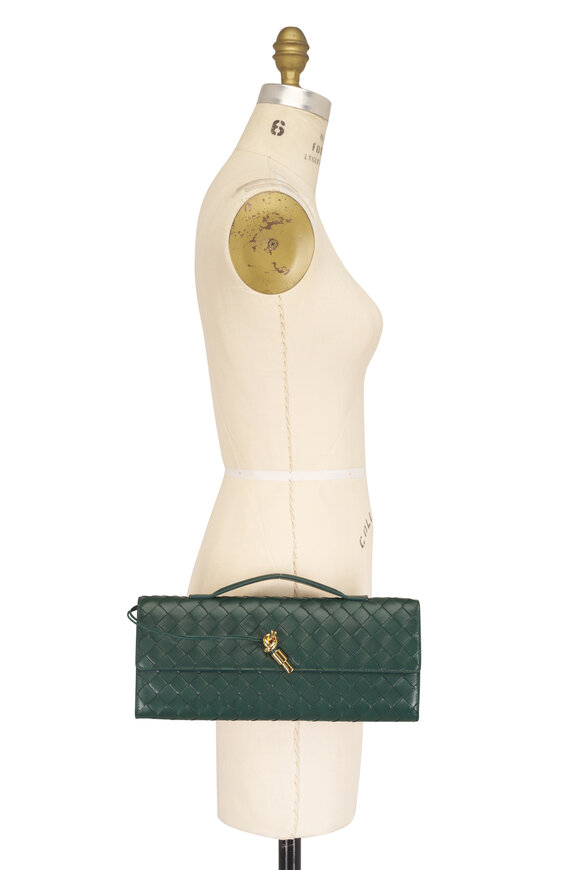 Bottega Veneta Andiamo Emerald Green Intrecciato Leather Clutch - view 8