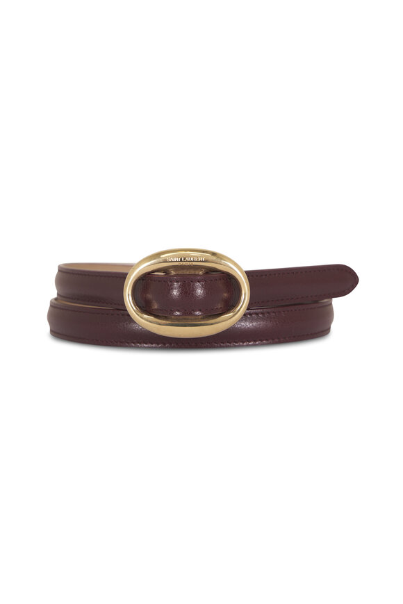 Saint Laurent Dark Beige & Rouge Reversible Leather Belt, 15mm - view 1