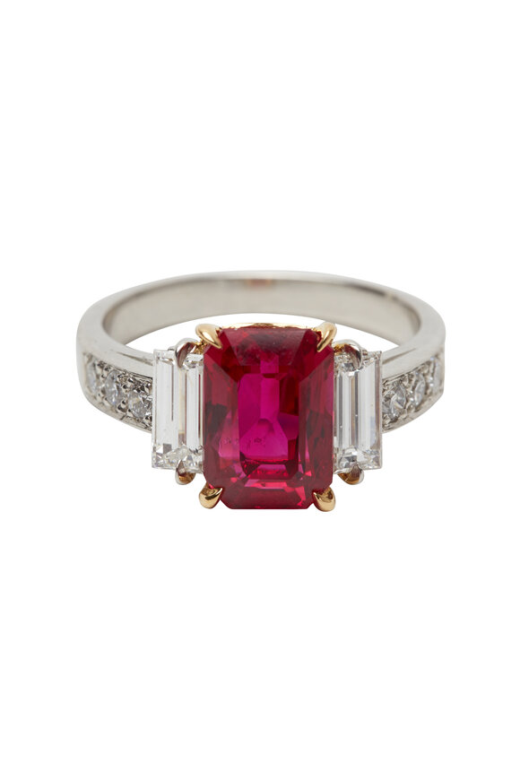 Oscar Heyman - Platinum & Yellow Gold Burma Ruby Diamond Ring