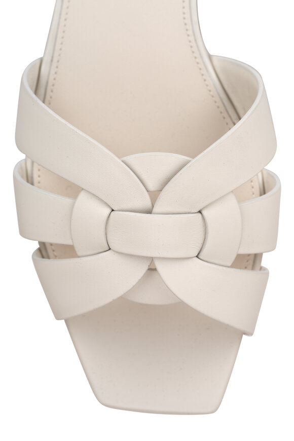 Saint Laurent - Tribute White Woven Leather Sandal 