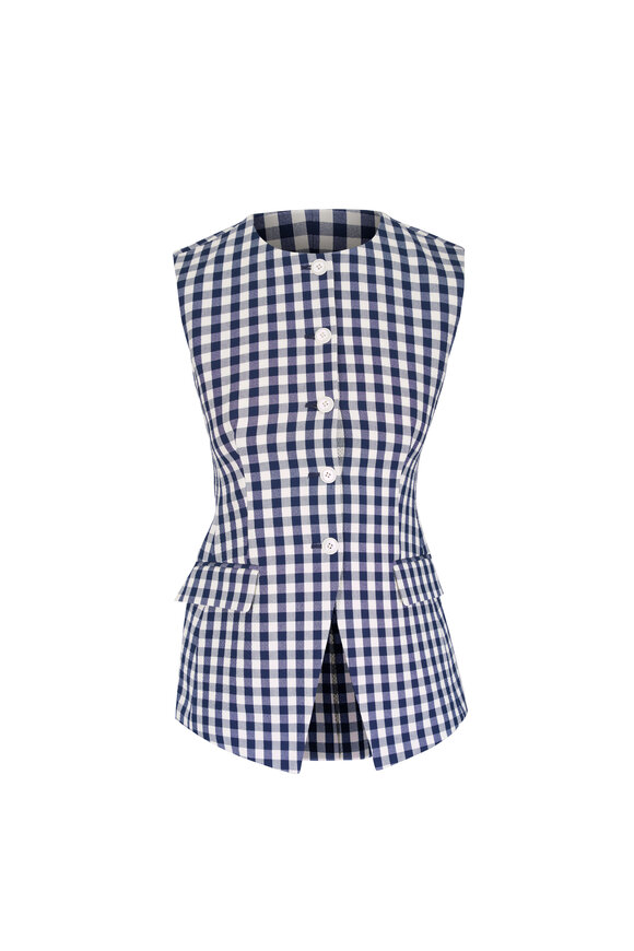 Veronica Beard Lois Navy & Dove White Seersucker Gingham Vest - view 1