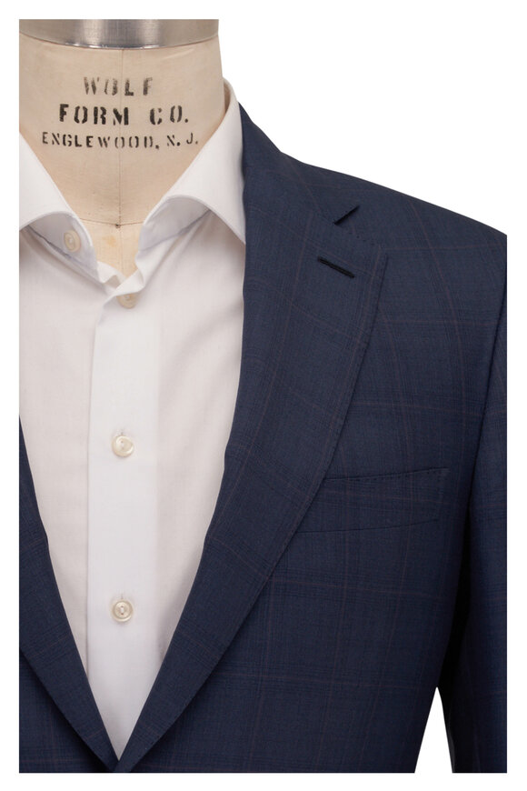 Brioni Slate Blue Plaid 150s Wool Suit 