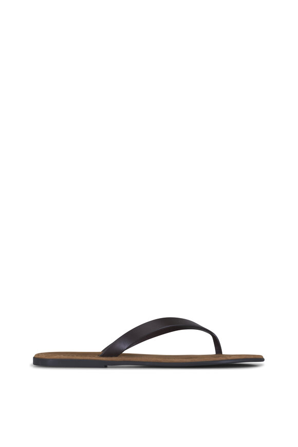 The Row Beach Lacquer Brown Leather Flip Flop - view 2