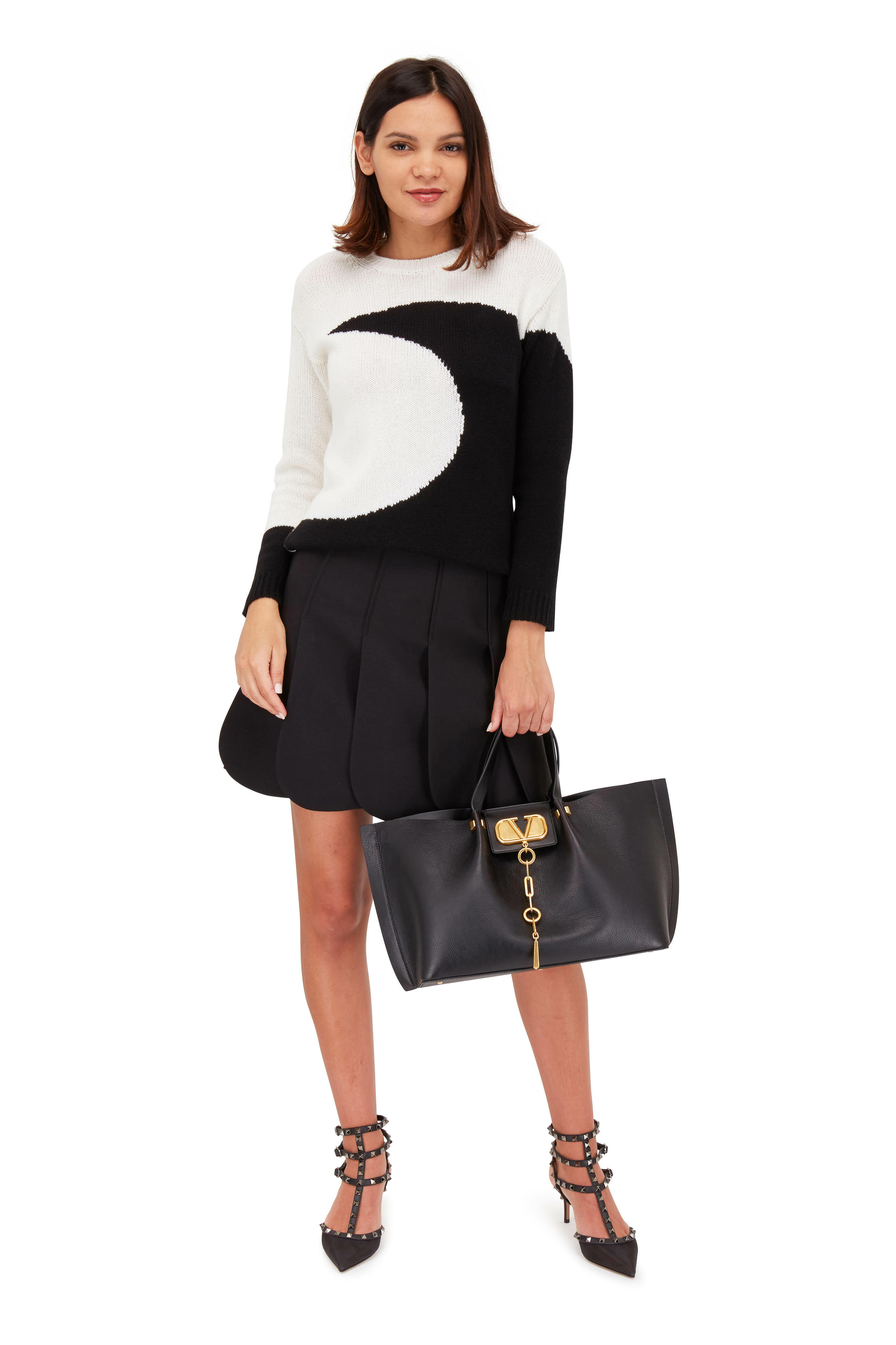 Valentino - Black Wool & Silk Petal Hem Skirt