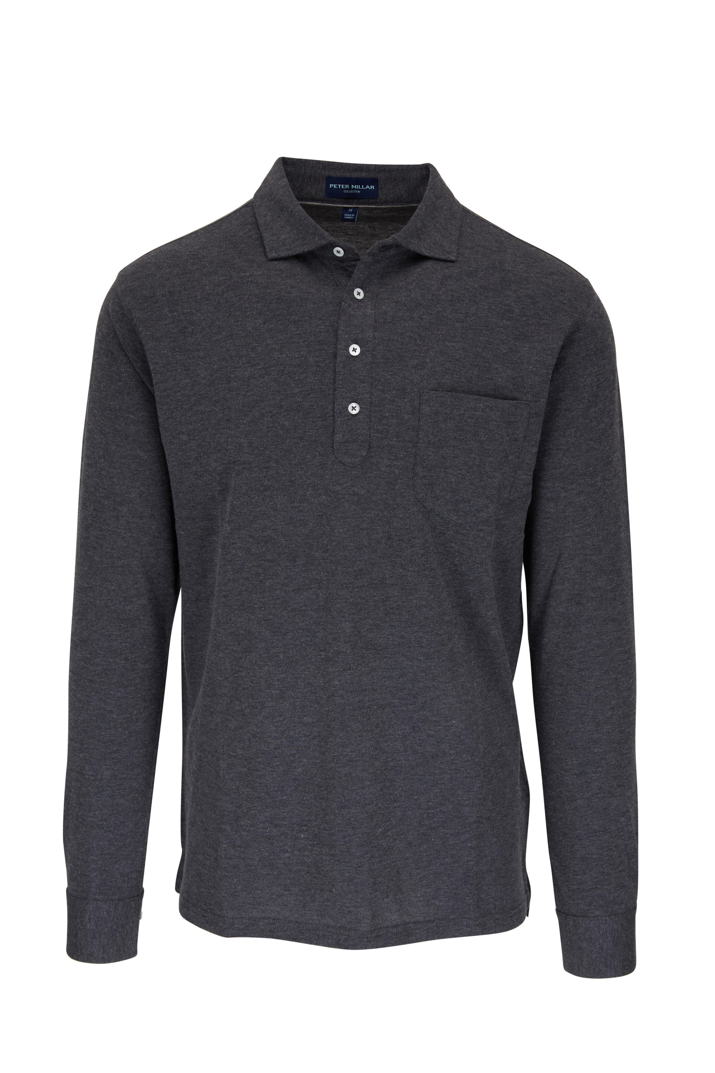 Peter Millar - Charcoal Amble Long-Sleeve Cotton Cashmere Polo