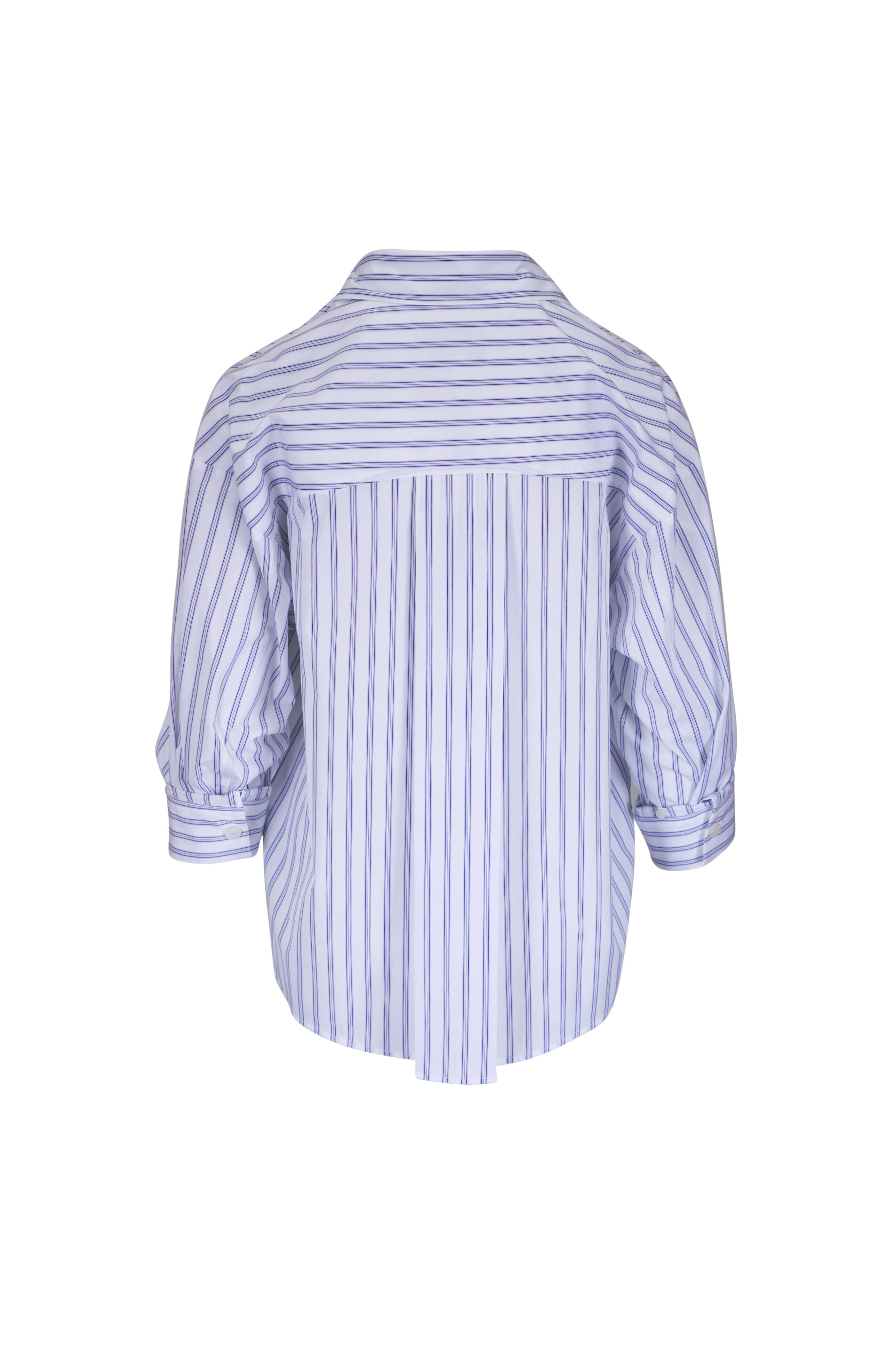 TWP - Earl White & Blue Wrap Stripe Shirt