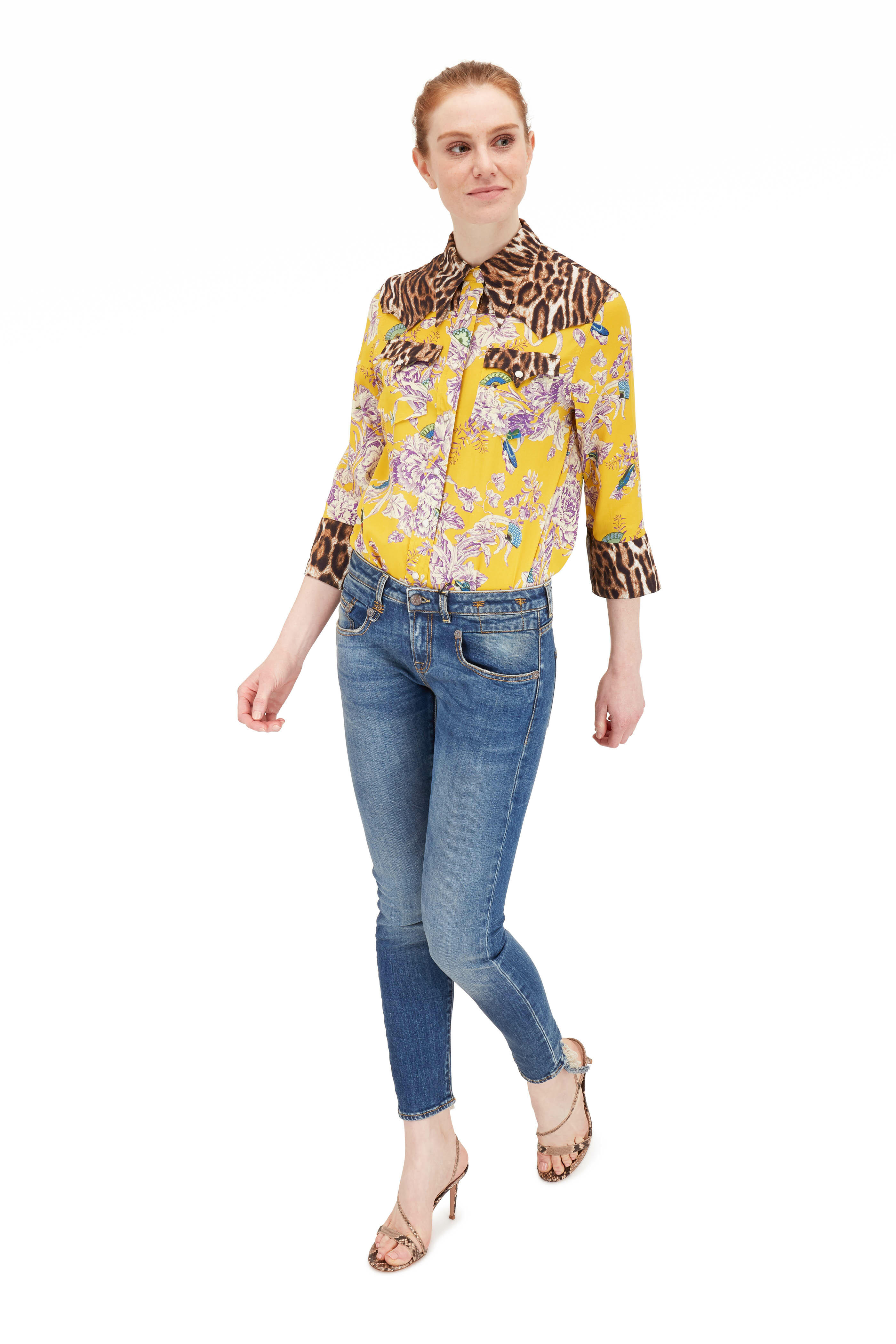 R13 Mustard Floral Exaggerated Collar Western Shirt