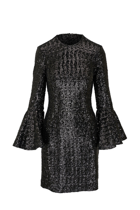 Michael Kors Collection - Black Sequin Ruffle Sleeve Mini Dress 