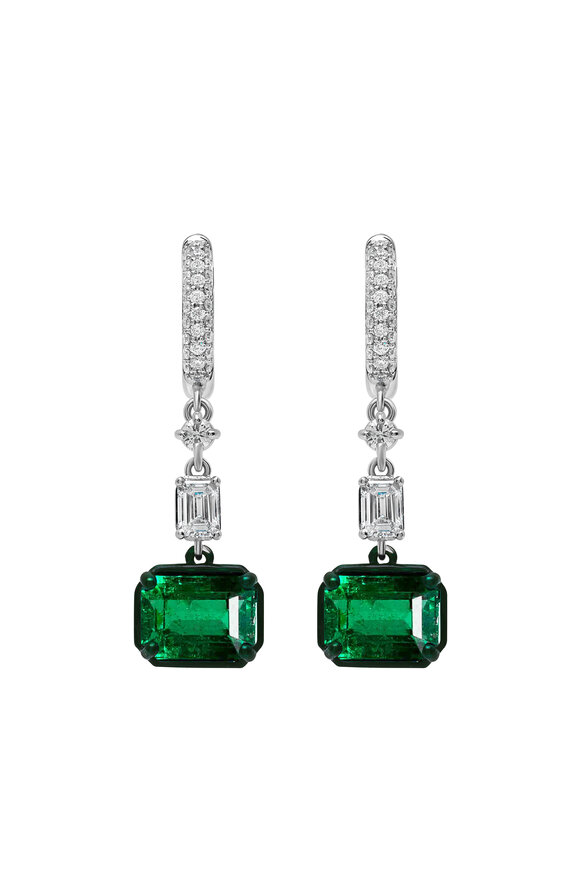 Mariani 18k White Gold Diamond & Emerald Earrings