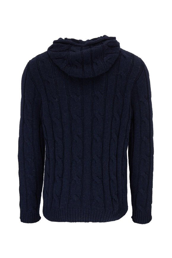 Ralph Lauren Purple Label - Navy Cashmere Cable Knit Hoodie