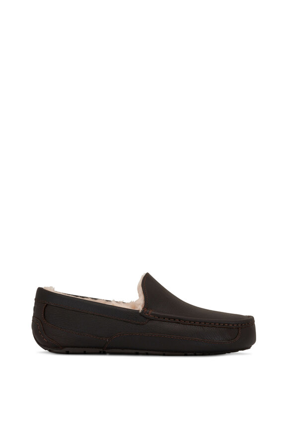 Ugg - Ascot Dark Spice Brown Leather Shearling Slipper