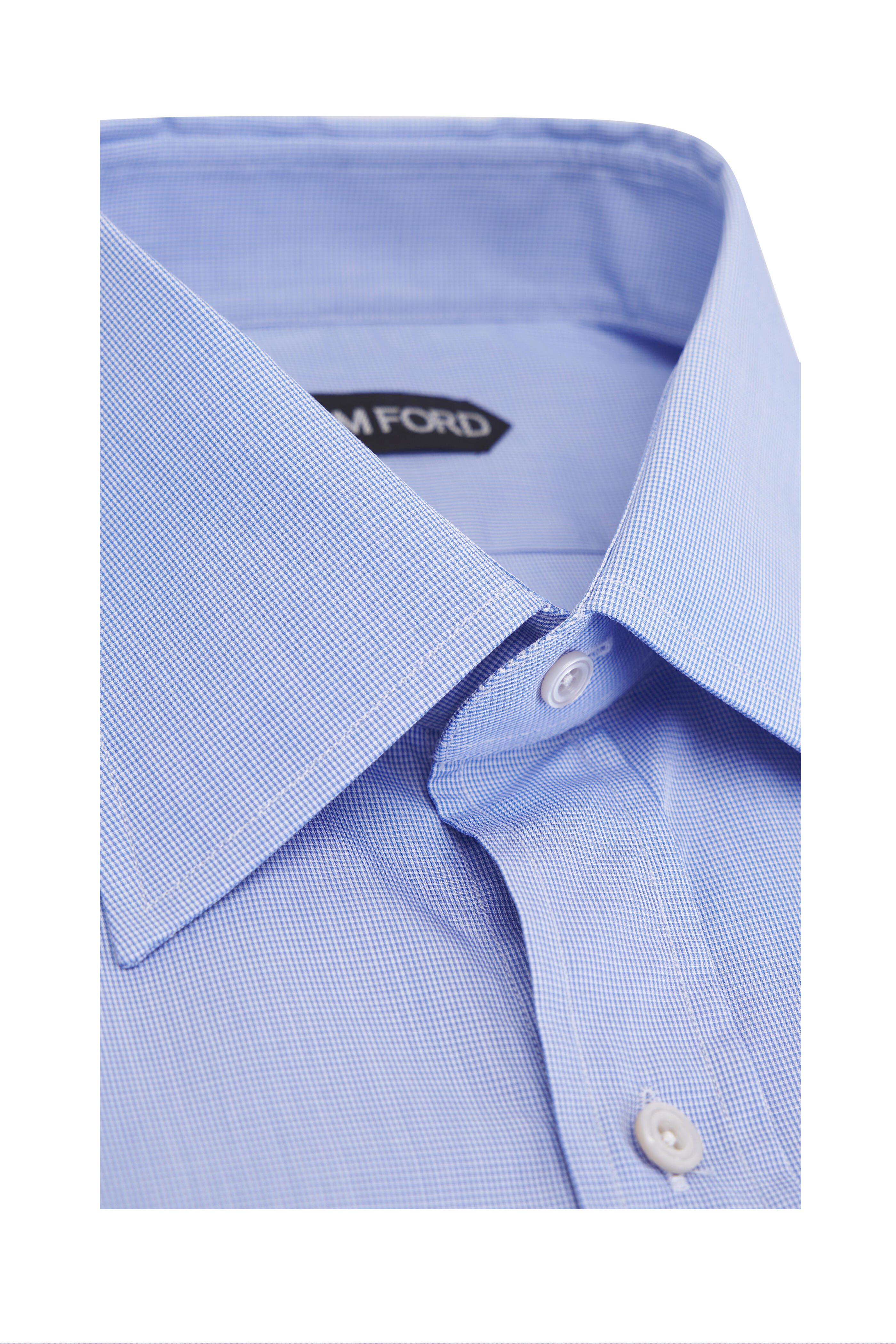 Tom Ford - Dobby Blue Micro Check Cotton Dress Shirt