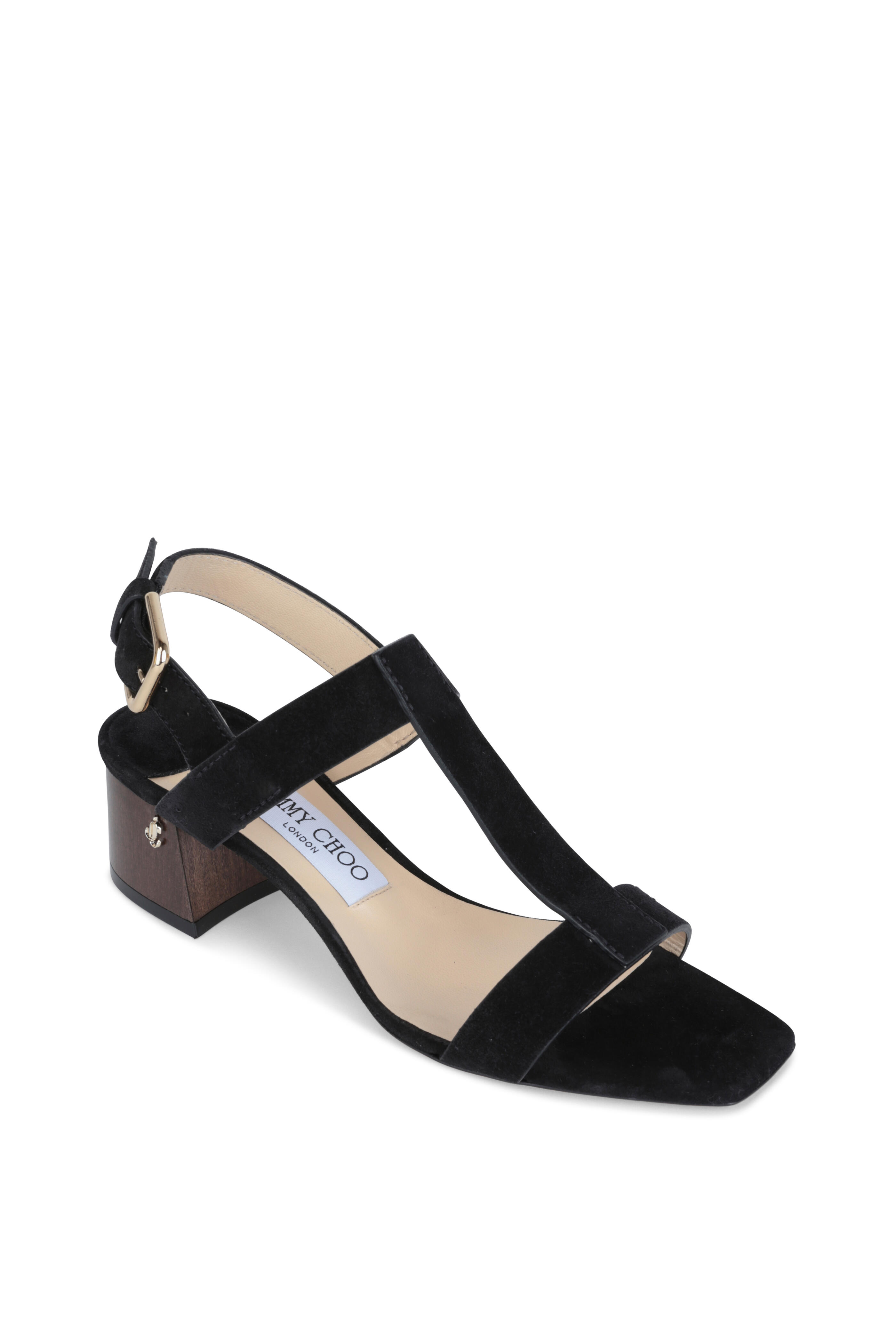 Jimmy Choo Jin 45 Black Suede T Strap Sandal 45mm