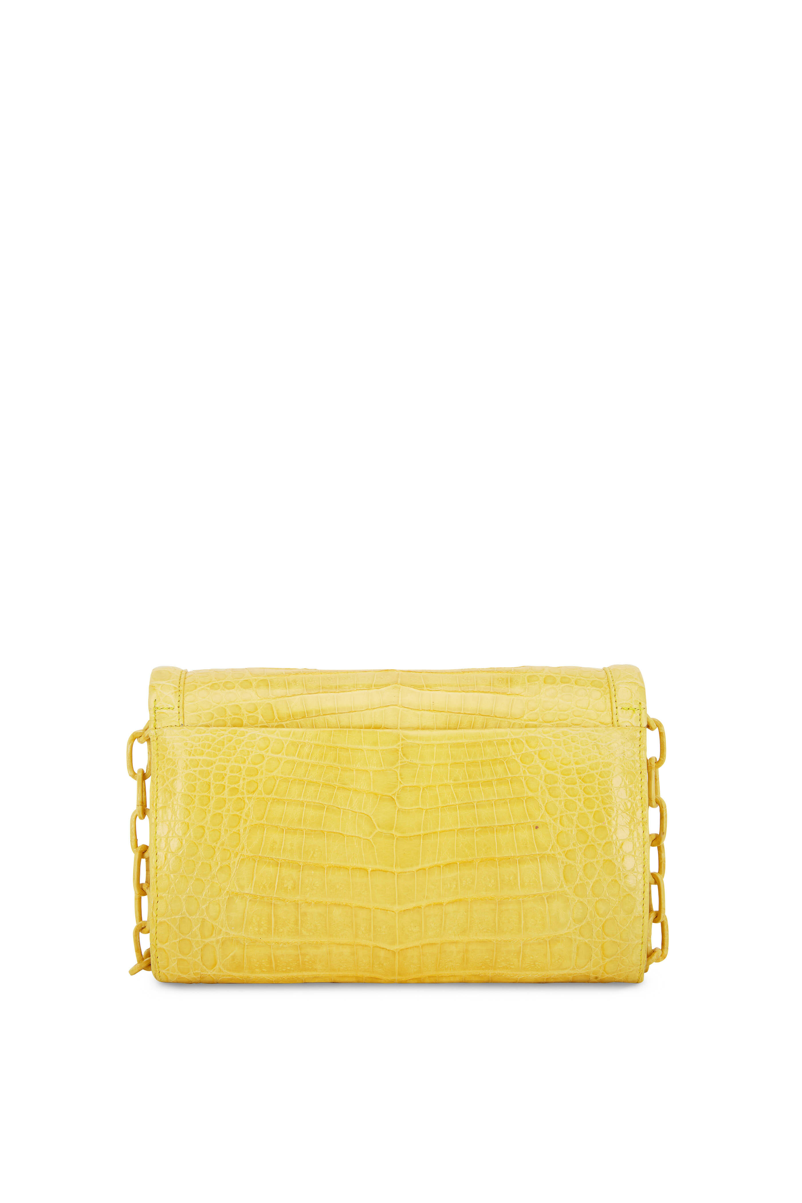 Nancy Gonzalez Shiny Crocodile Flap Clutch Gold Brown