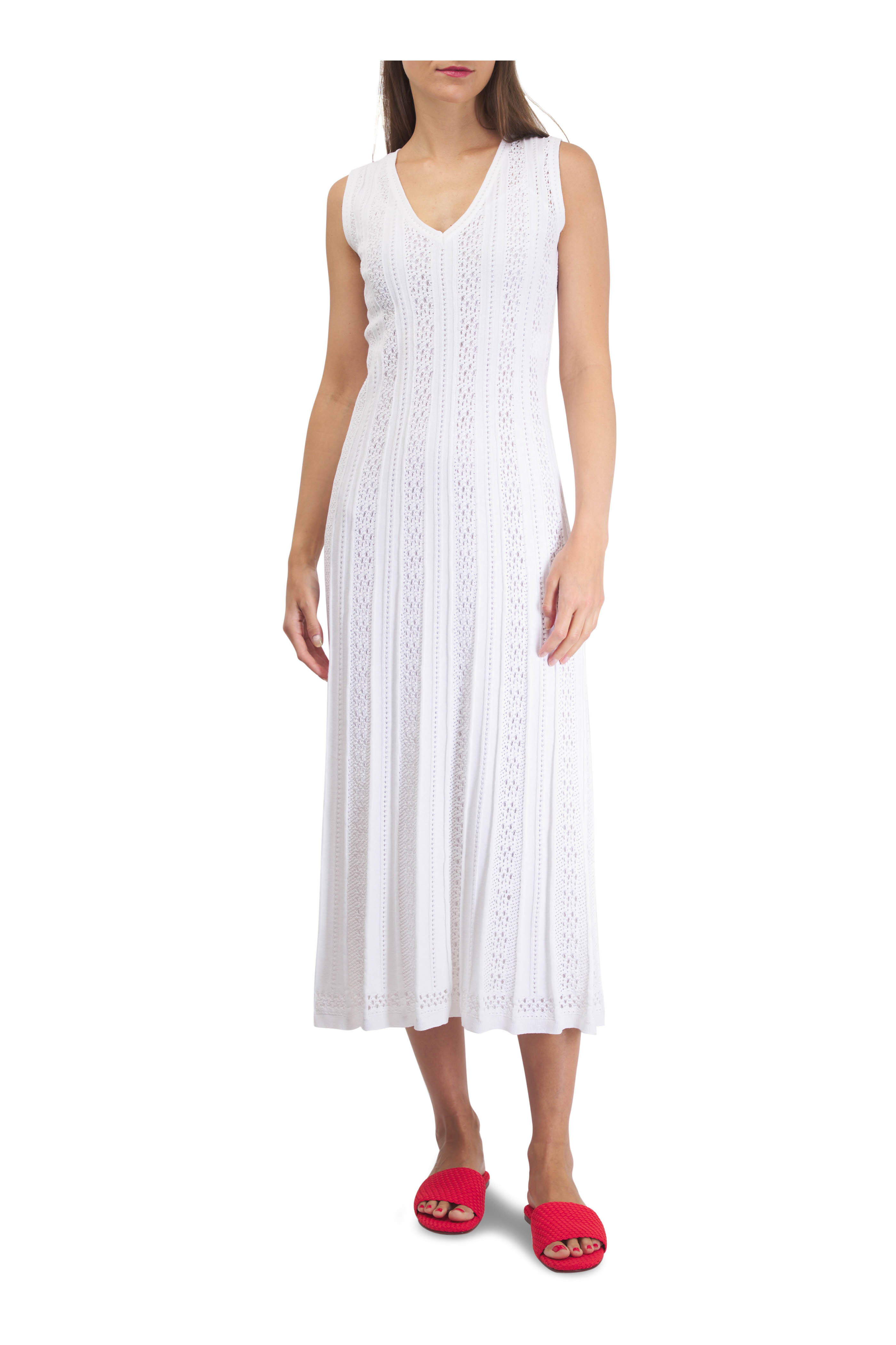 D.Exterior - Ajour White Knit Midi Dress