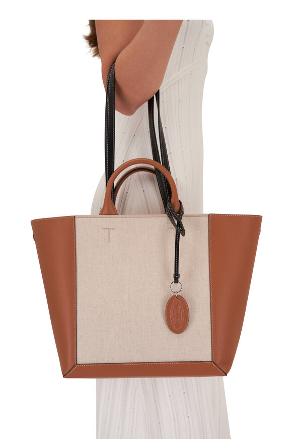 Tod's - Medium Leather & Canvas Double Up Shopping Bag 