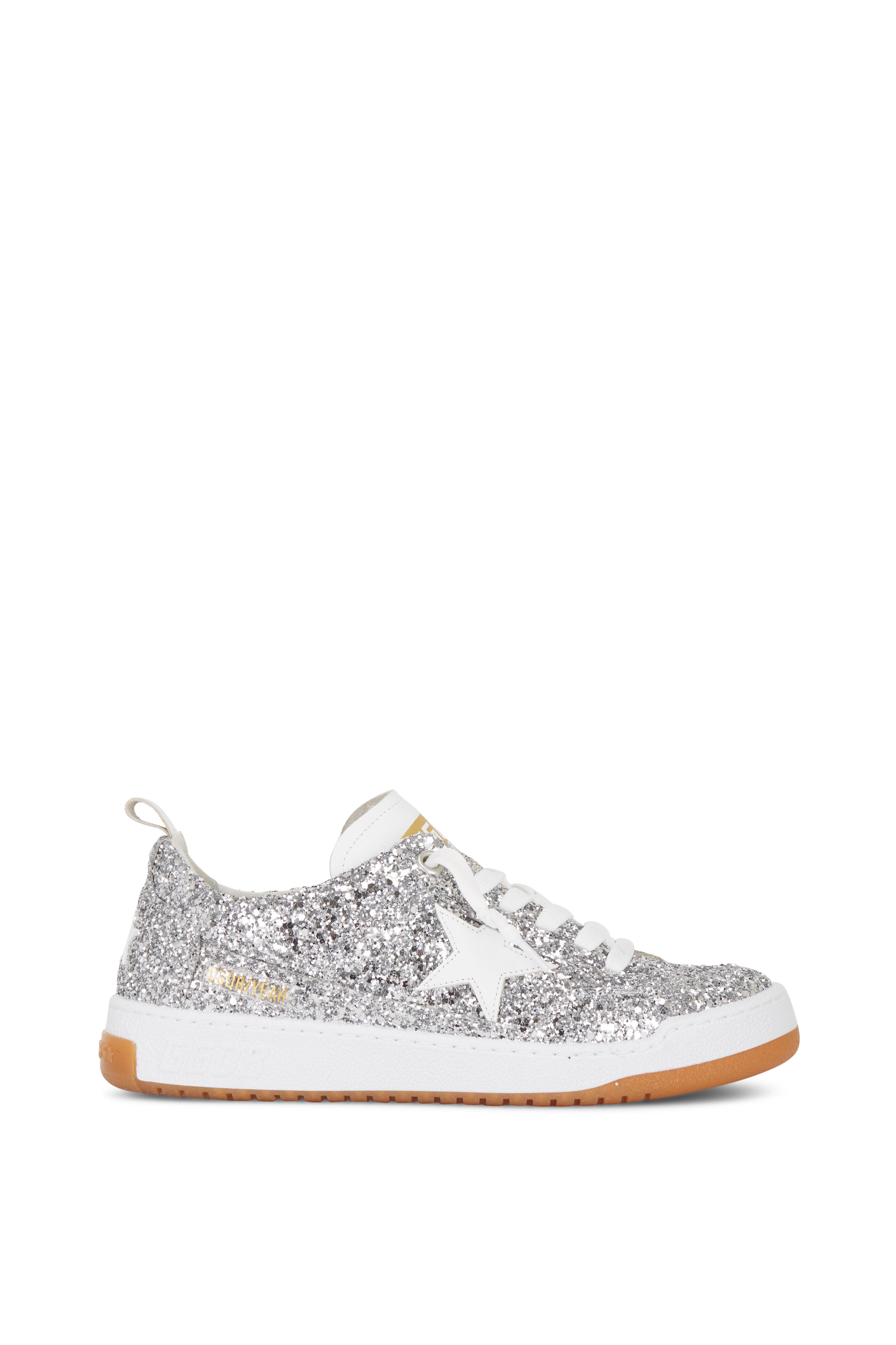 Golden Goose - Yeah! Silver Glitter & White Low-Top Sneaker