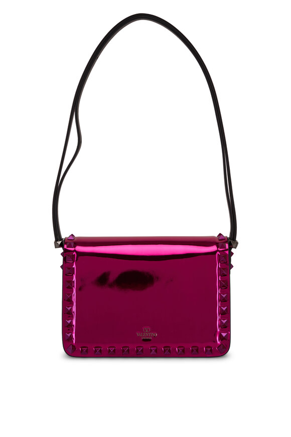 Valentino Garavani - Pink Metallic Lacquer Rockstud Small Shoulder Bag 