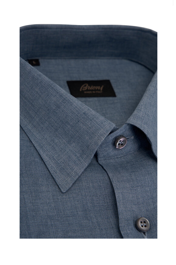 Brioni - Solid Blue Linen Sport Shirt