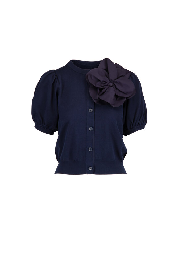 Essentiel Antwerp Navy Blue Flower Brooch Knit Cardigan - view 1