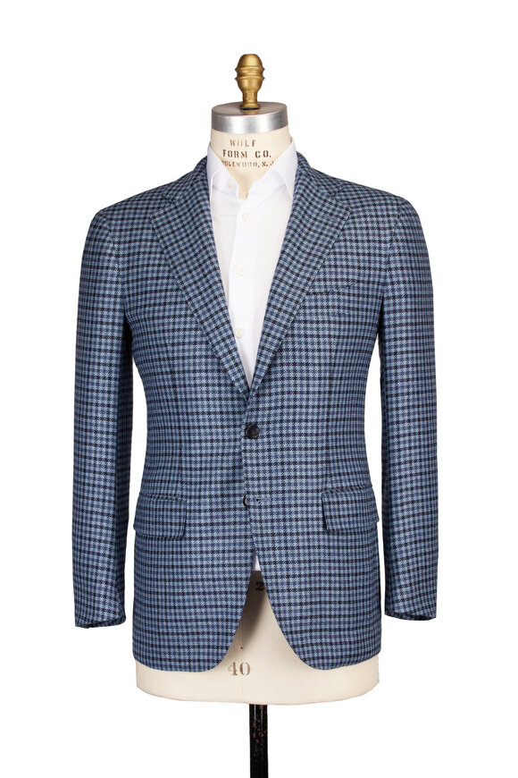 Cesare Attolini Blue & Navy Cashmere Check Sportcoat - view 2