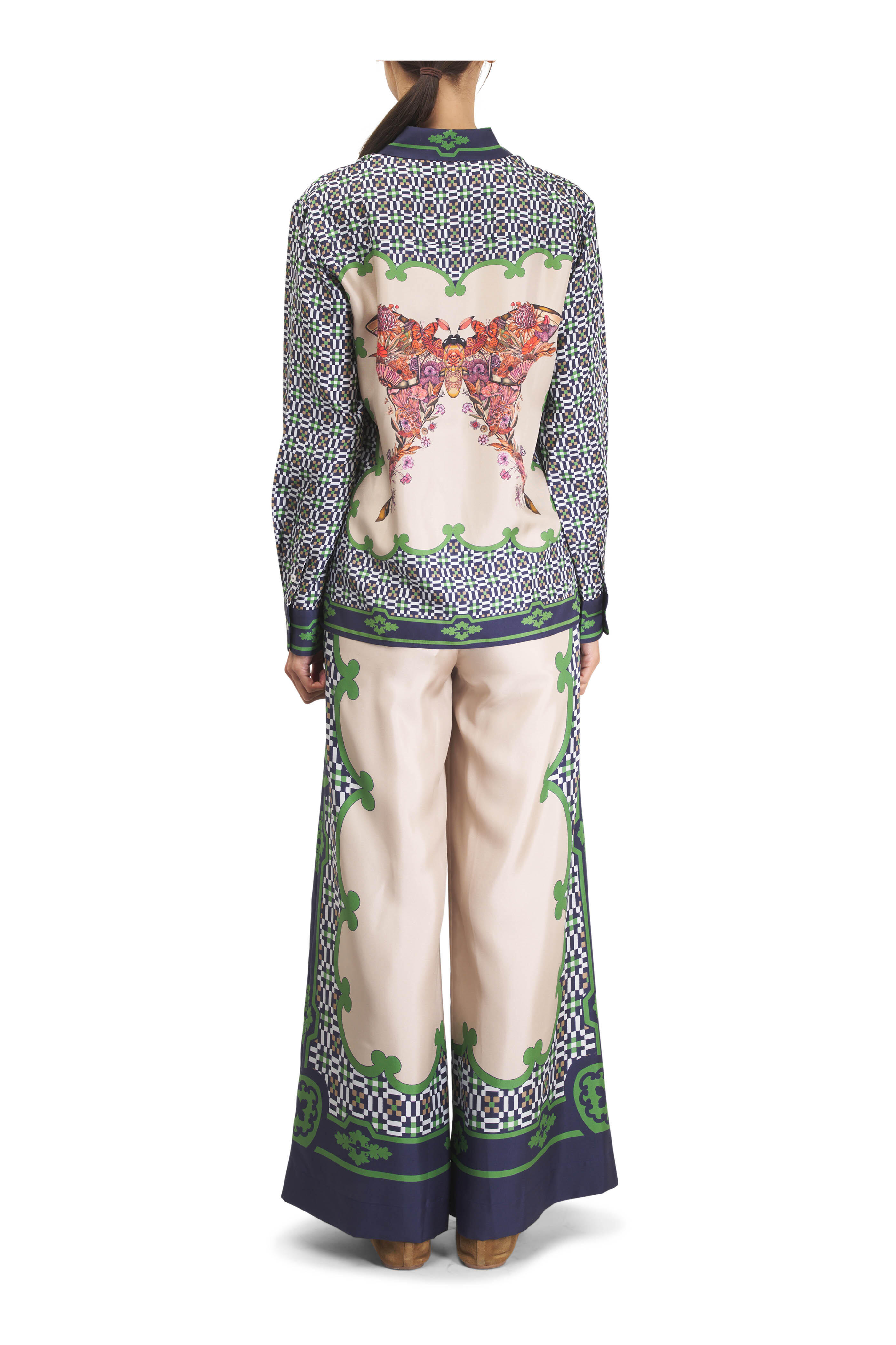 La DoubleJ - Mariposa Placée Green Silk Twill Boy Shirt