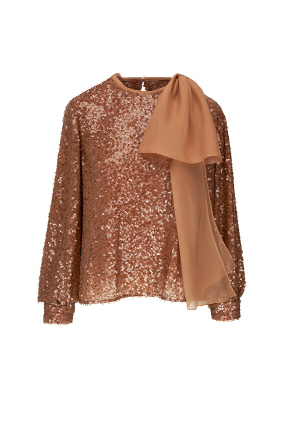 Sachin + Babi - Marlena Honey Sequin Sheer Shoulder Bow Top