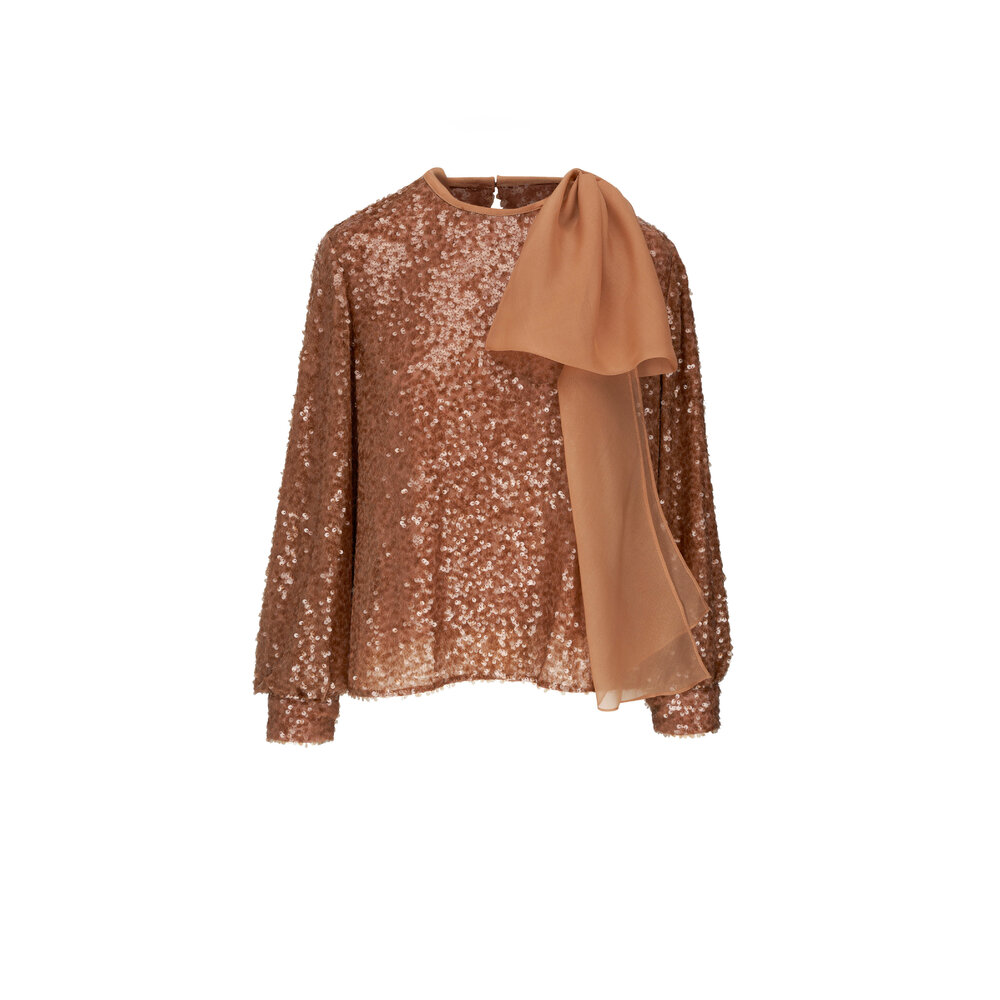 Apt. 9 Blouse Embellished Scoop Top Sequin Beaded Long Sleeve Brown Womens  Petite Size undefined - $9 - From The