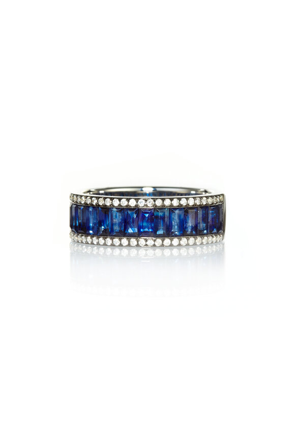 Nam Cho 18k Blue Sapphire & Diamond Baguette Eternity Band - view 1