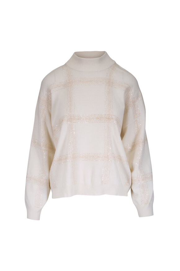 Brunello Cucinelli Panama Paillette Prince Of Wales Check Sweater