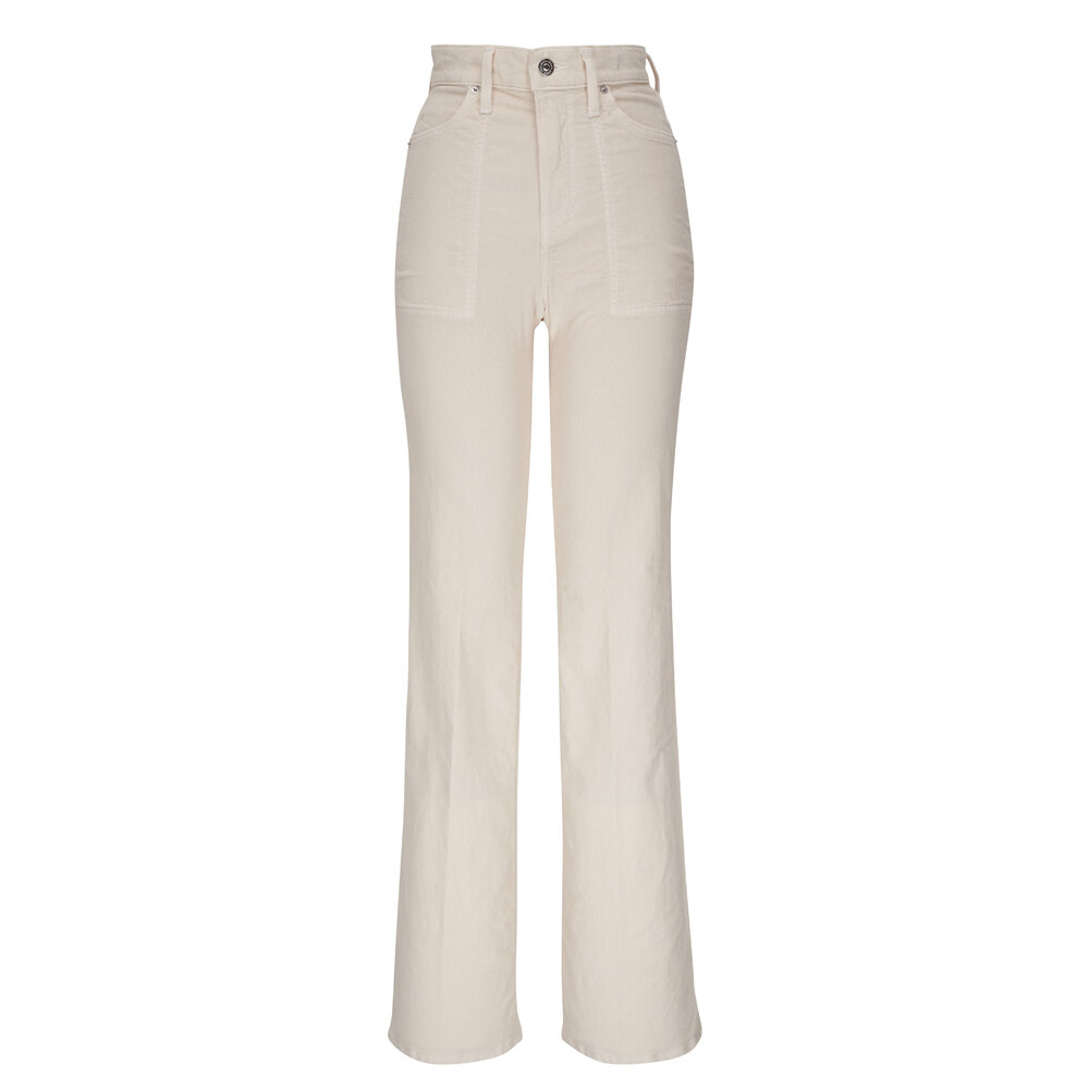 Veronica Beard - Crosbie Ecru Corduroy Slim Wide-Leg Pant