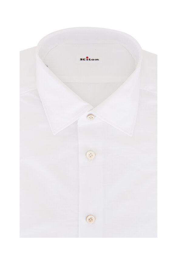 Kiton - White Cotton & Linen Dress Shirt