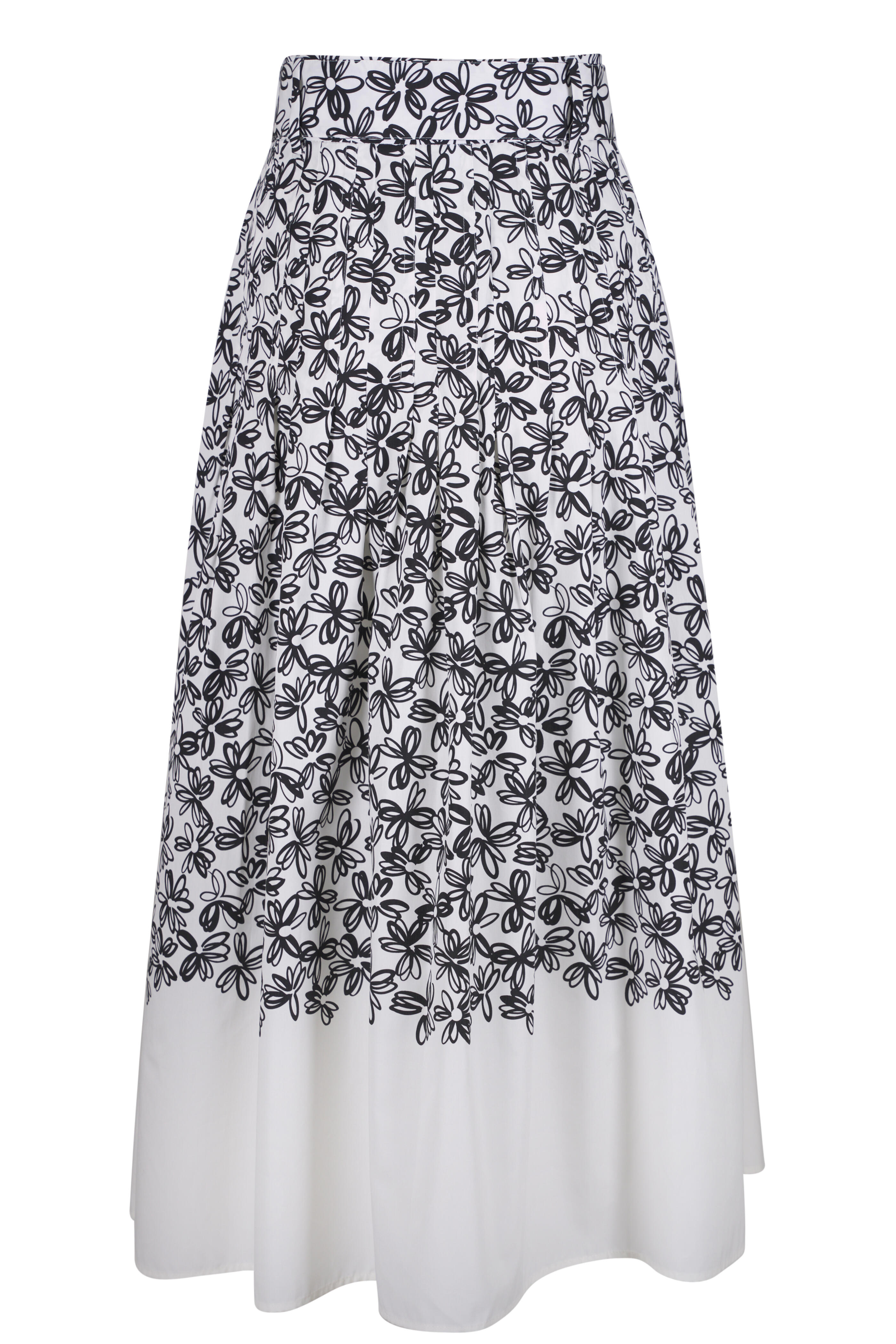 Akris Punto - Cream & Black Daisy Print Pleated Midi Skirt