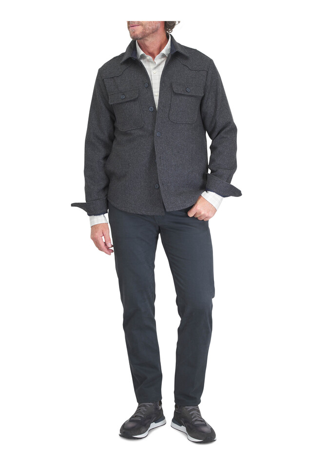 Designer outfit featuring Nerano Denim Dark Grey Flannel Five Pocket Pant, Gray Plaid Cotton & Cashmere Sport Shirt and 2 other pieces
